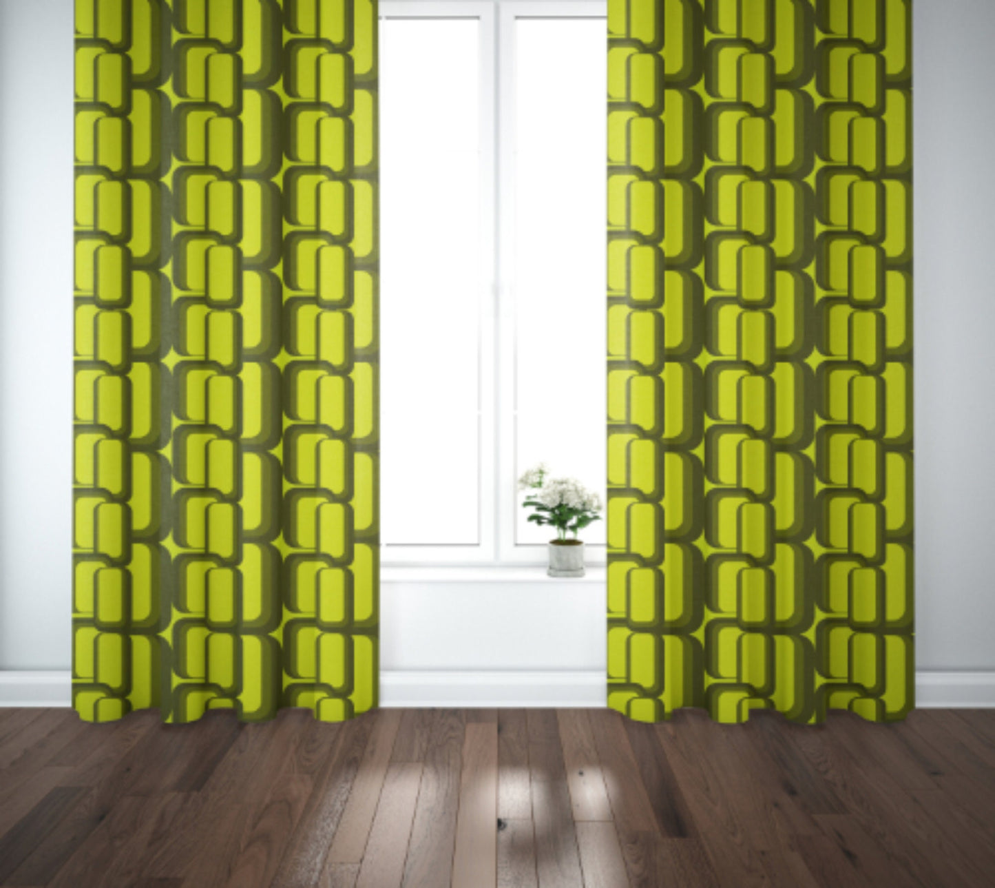 Curtain Blackout or Sheer Panel Vintage Style Retro 60s 70s Modern Geometric Yellow Brown Pink Red 70s6