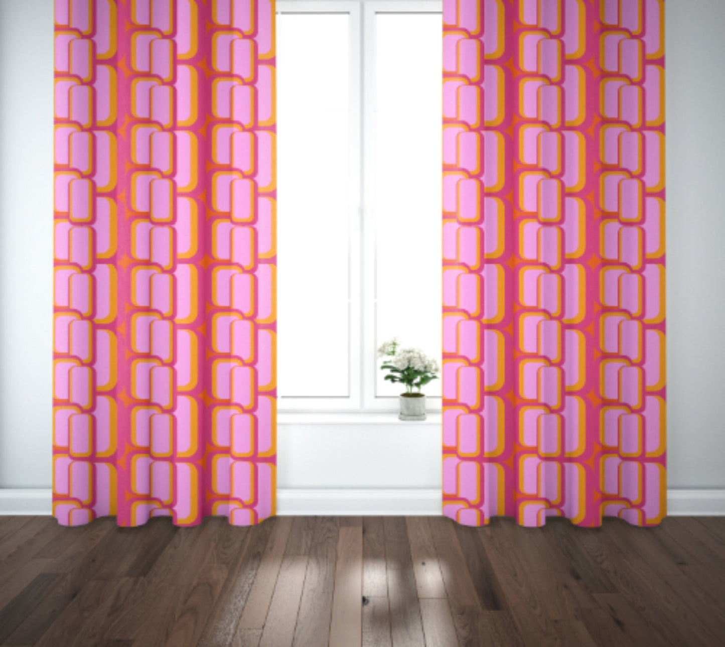 Curtain Blackout or Sheer Panel Vintage Style Retro 60s 70s Modern Geometric Yellow Brown Pink Red 70s6