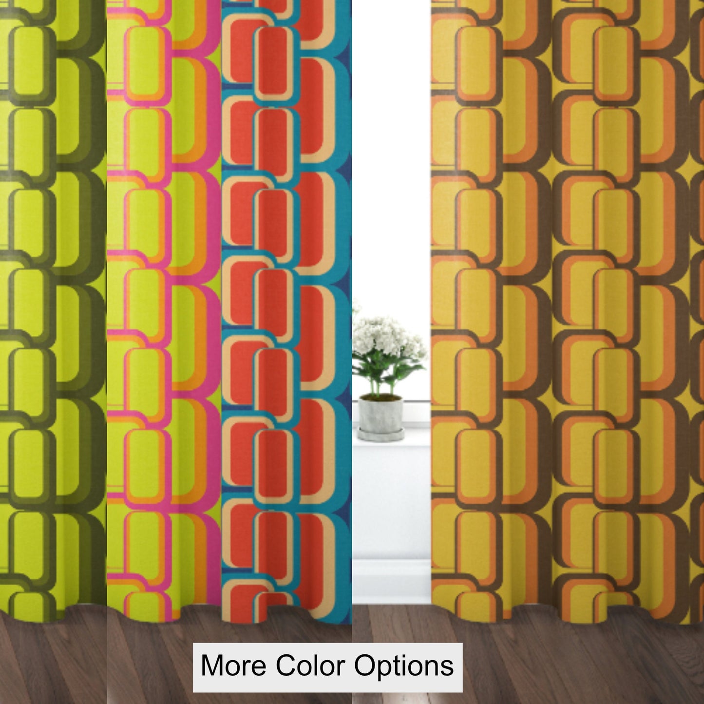 Curtain Blackout or Sheer Panel Vintage Style Retro 60s 70s Modern Geometric Yellow Brown Pink Red 70s6