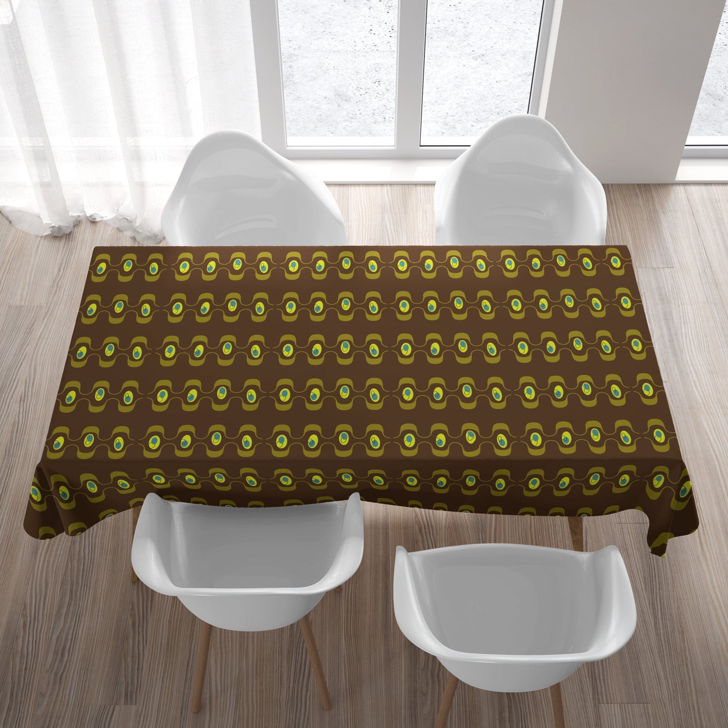 Tablecloth Retro Mid Century Modern Brown MM40 Vintage Style Rectangle