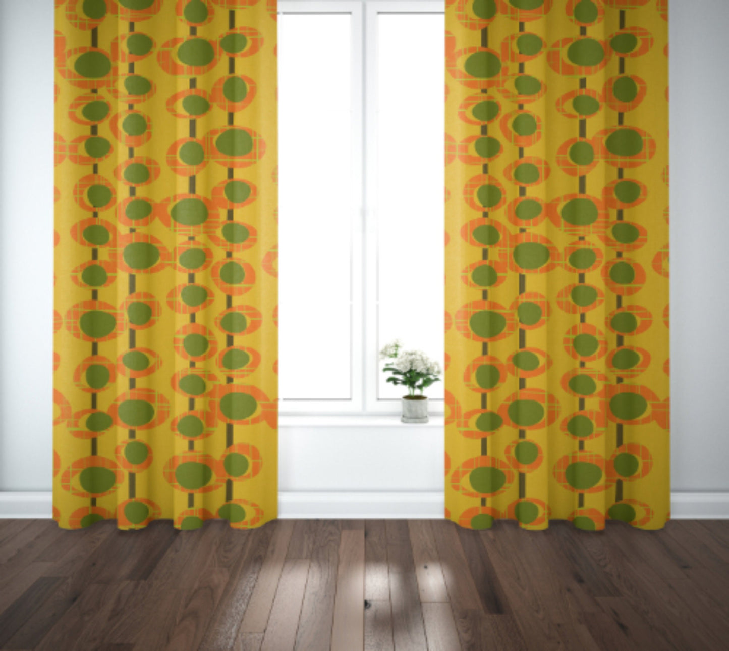 Curtain Blackout or Sheer Panel Vintage Style Mid Century Modern Mcm Retro Orange Pink Teal Blue Yellow MM32