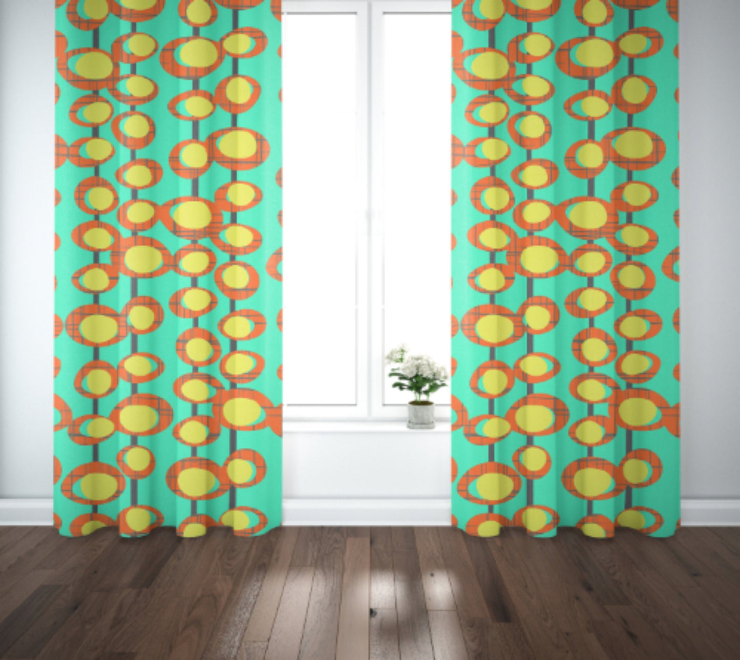 Curtain Blackout or Sheer Panel Vintage Style Mid Century Modern Mcm Retro Orange Pink Teal Blue Yellow MM32