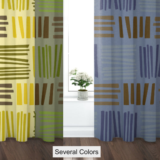Curtain Blackout or Sheer Panel Vintage Style Mid Century Modern TIKI Retro MM37 Yellow Green Blue