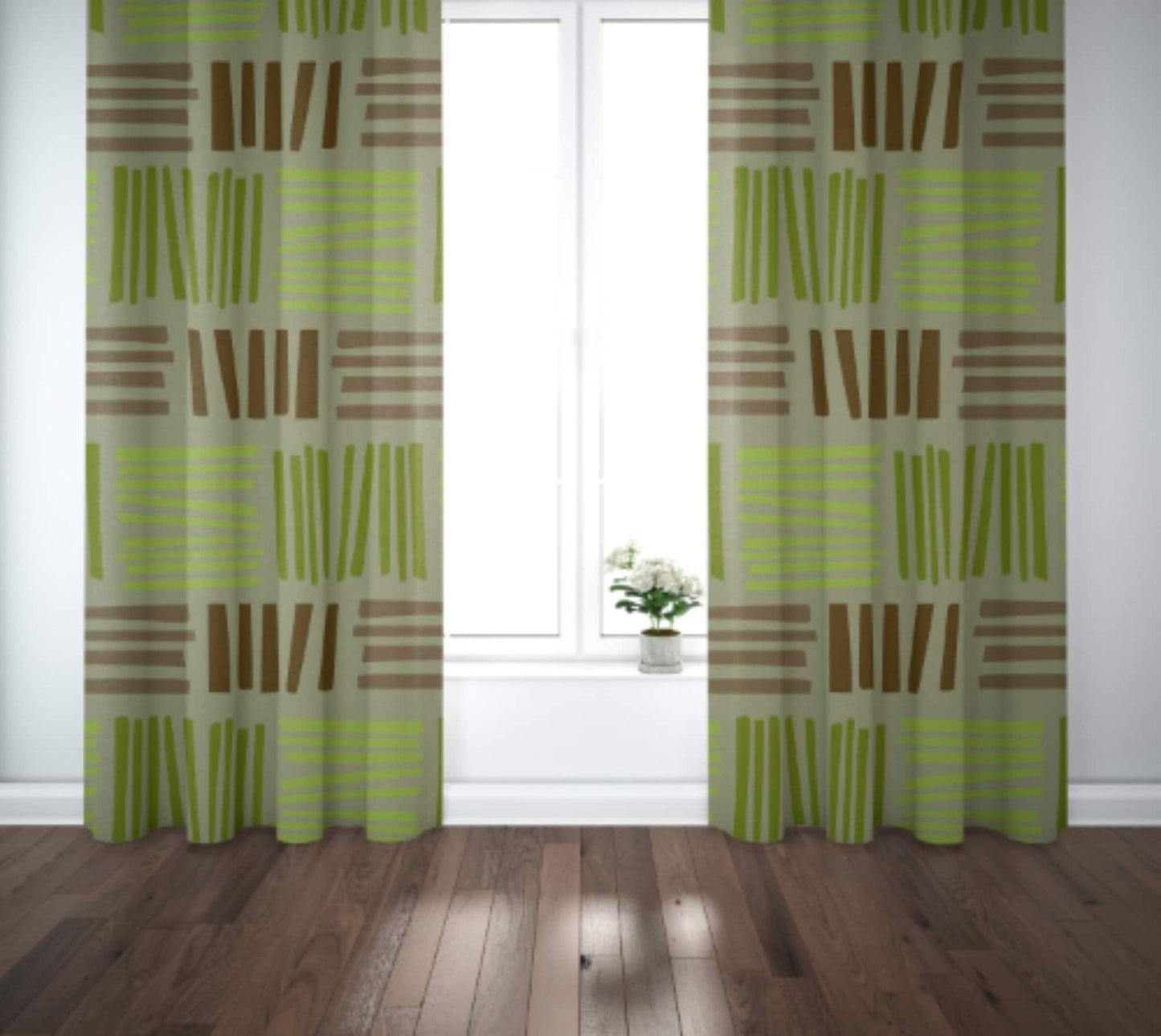 Curtain Blackout or Sheer Panel Vintage Style Mid Century Modern TIKI Retro MM37 Yellow Green Blue