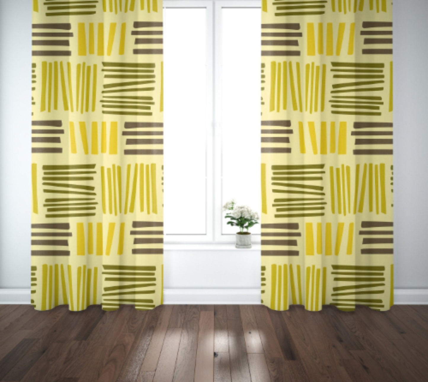 Curtain Blackout or Sheer Panel Vintage Style Mid Century Modern TIKI Retro MM37 Yellow Green Blue