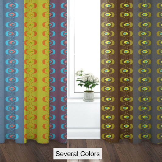 Curtain Blackout or Sheer Panel Vintage Style Mid Century Modern MCM Retro Blue Brown Gray Green Purple MM40