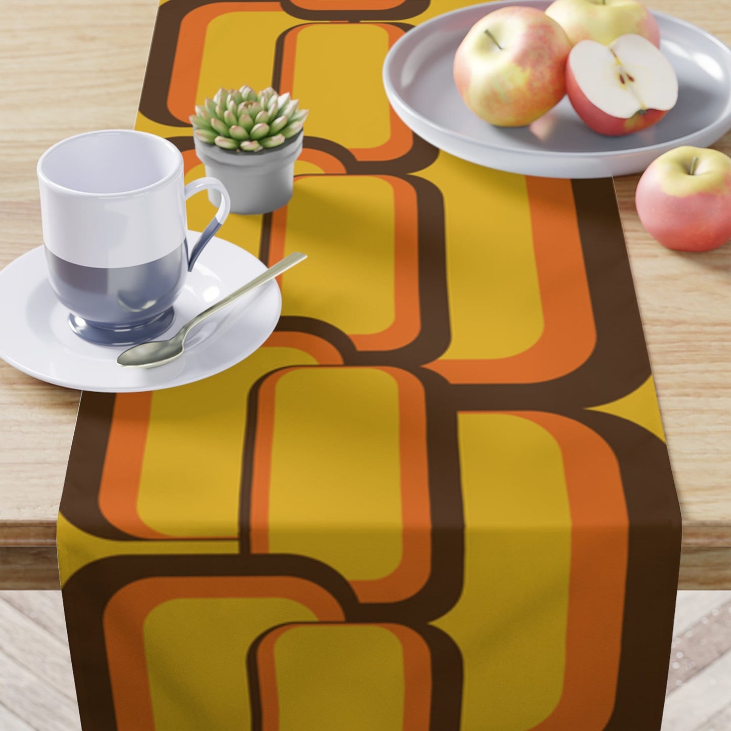 Table Runner 60s 70s Modern Geometric Yellow Brown 70s6 Vintage Style 72  x 16
