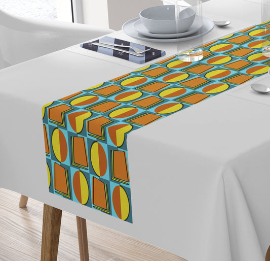 Table Runner Retro Mid Century Modern Geometric Yellow  MM39 Vintage Style  72  x 16