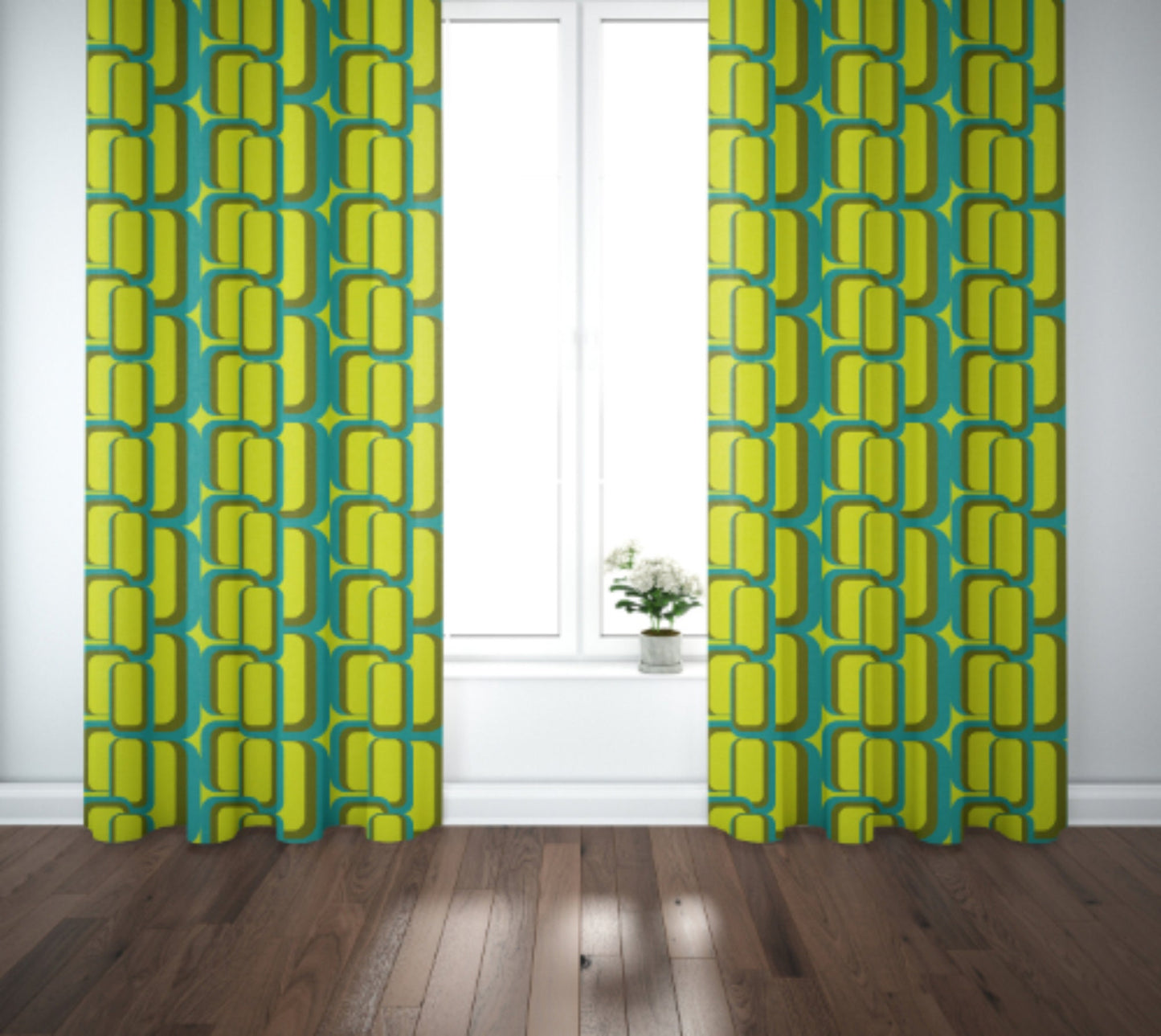 Curtain Blackout or Sheer Panel Vintage Style Retro 60s 70s Modern Geometric Yellow Brown Pink Red 70s6