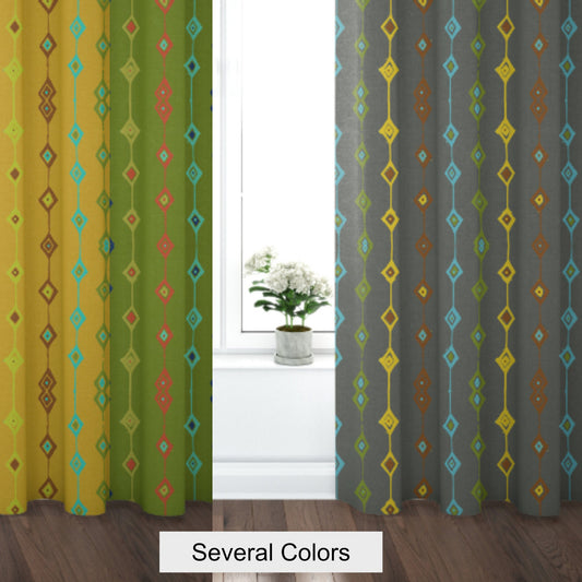 Curtain Blackout or Sheer Panel Vintage Style Mid Century Modern Mcm Retro Gray Green Yellow MM1