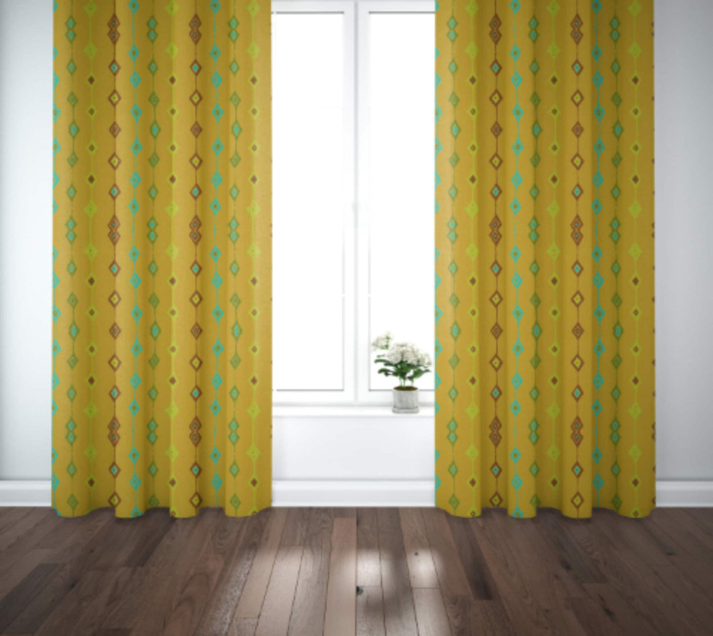 Curtain Blackout or Sheer Panel Vintage Style Mid Century Modern Mcm Retro Gray Green Yellow MM1