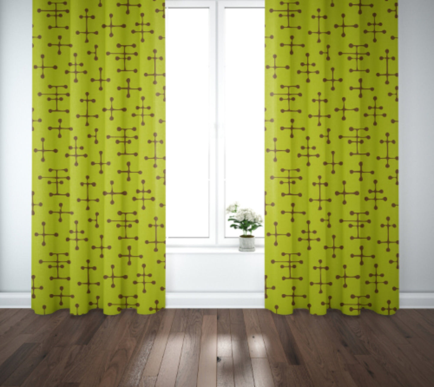 Curtain Blackout or Sheer Panel Vintage Style Mid Century Modern Mcm Retro MM2 Geometric Green Orange Blue Yellow