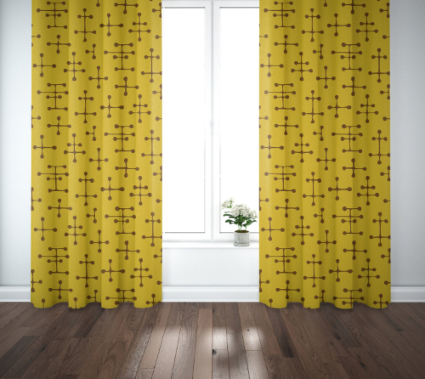 Curtain Blackout or Sheer Panel Vintage Style Mid Century Modern Mcm Retro MM2 Geometric Green Orange Blue Yellow