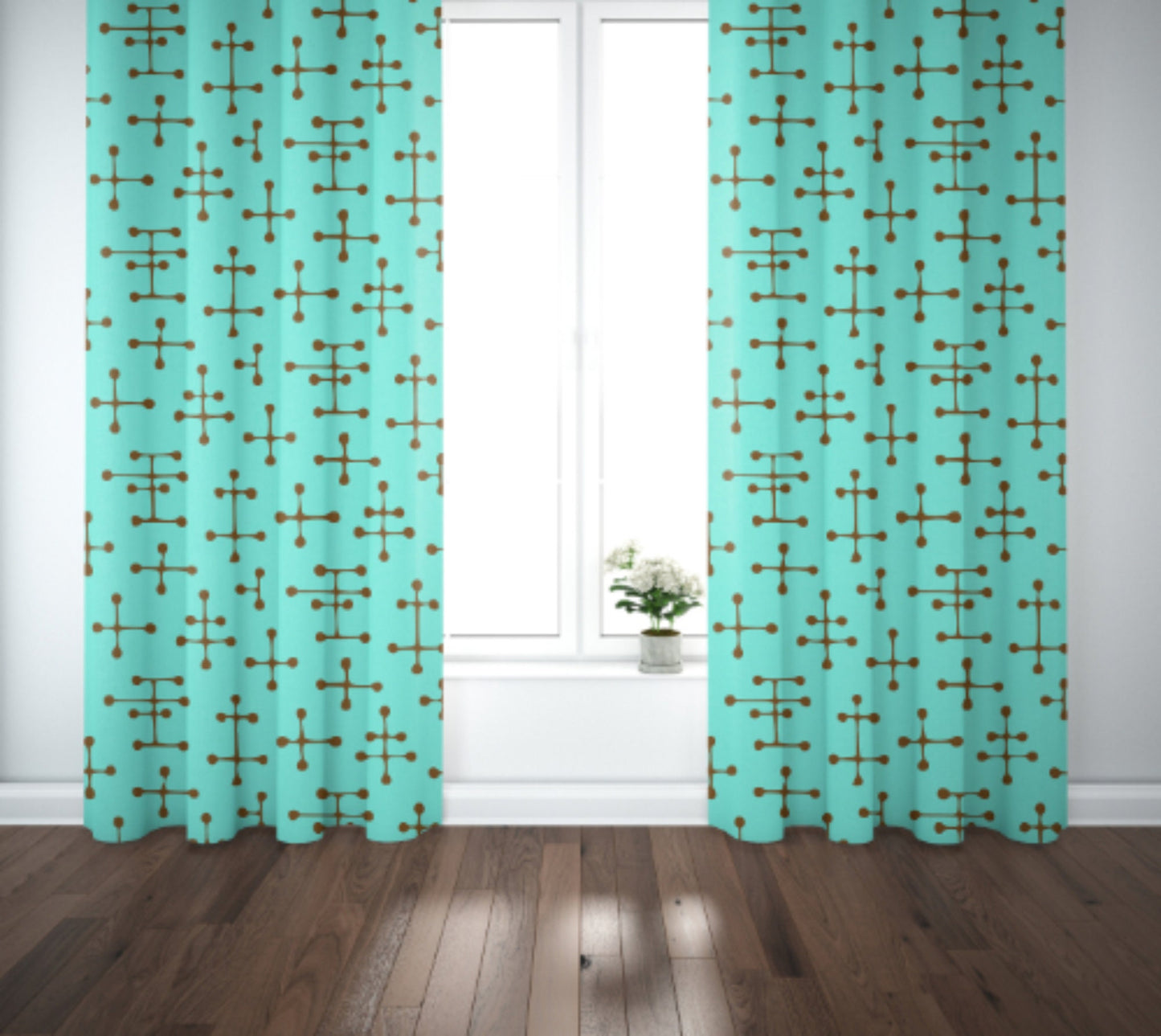 Curtain Blackout or Sheer Panel Vintage Style Mid Century Modern Mcm Retro MM2 Geometric Green Orange Blue Yellow