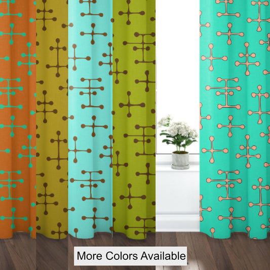 Curtain Blackout or Sheer Panel Vintage Style Mid Century Modern Mcm Retro MM2 Geometric Green Orange Blue Yellow