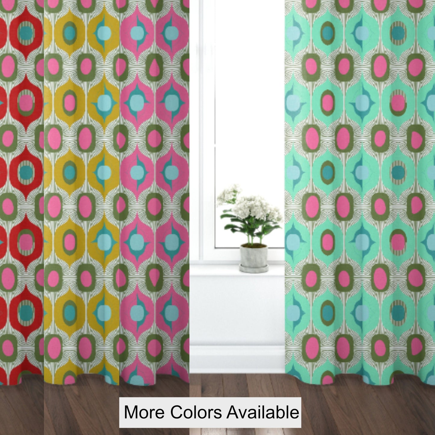 Curtain Blackout or Sheer Panel Vintage Style Mid Century Modern Mcm Retro Pink Red Blue Yellow MM5