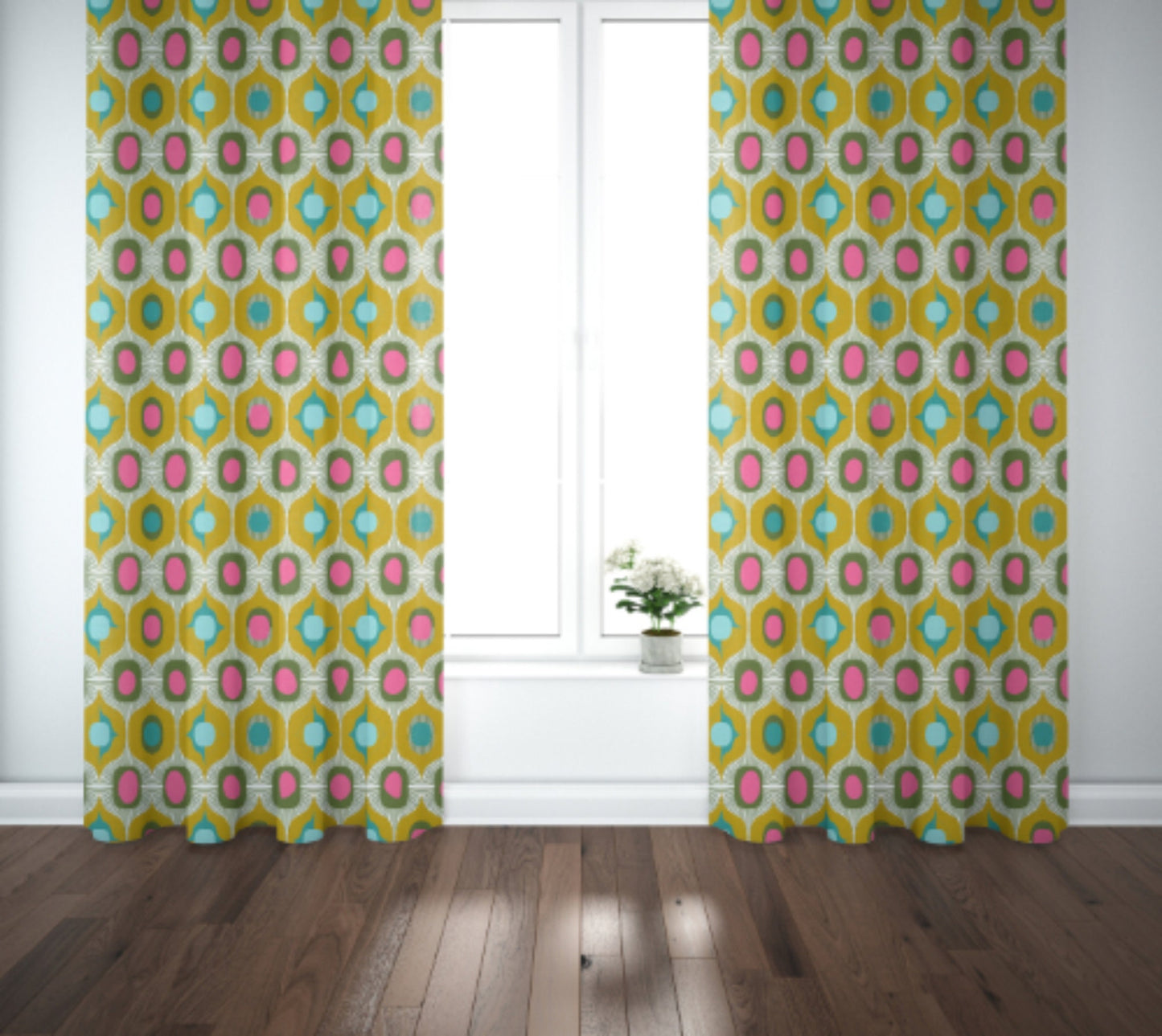 Curtain Blackout or Sheer Panel Vintage Style Mid Century Modern Mcm Retro Pink Red Blue Yellow MM5