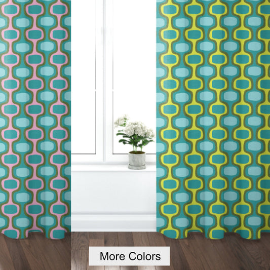 Curtain Blackout or Sheer Panel Vintage Style Mid Century Modern Mcm Retro Teal Blue Chartreuse Green Pink MM6