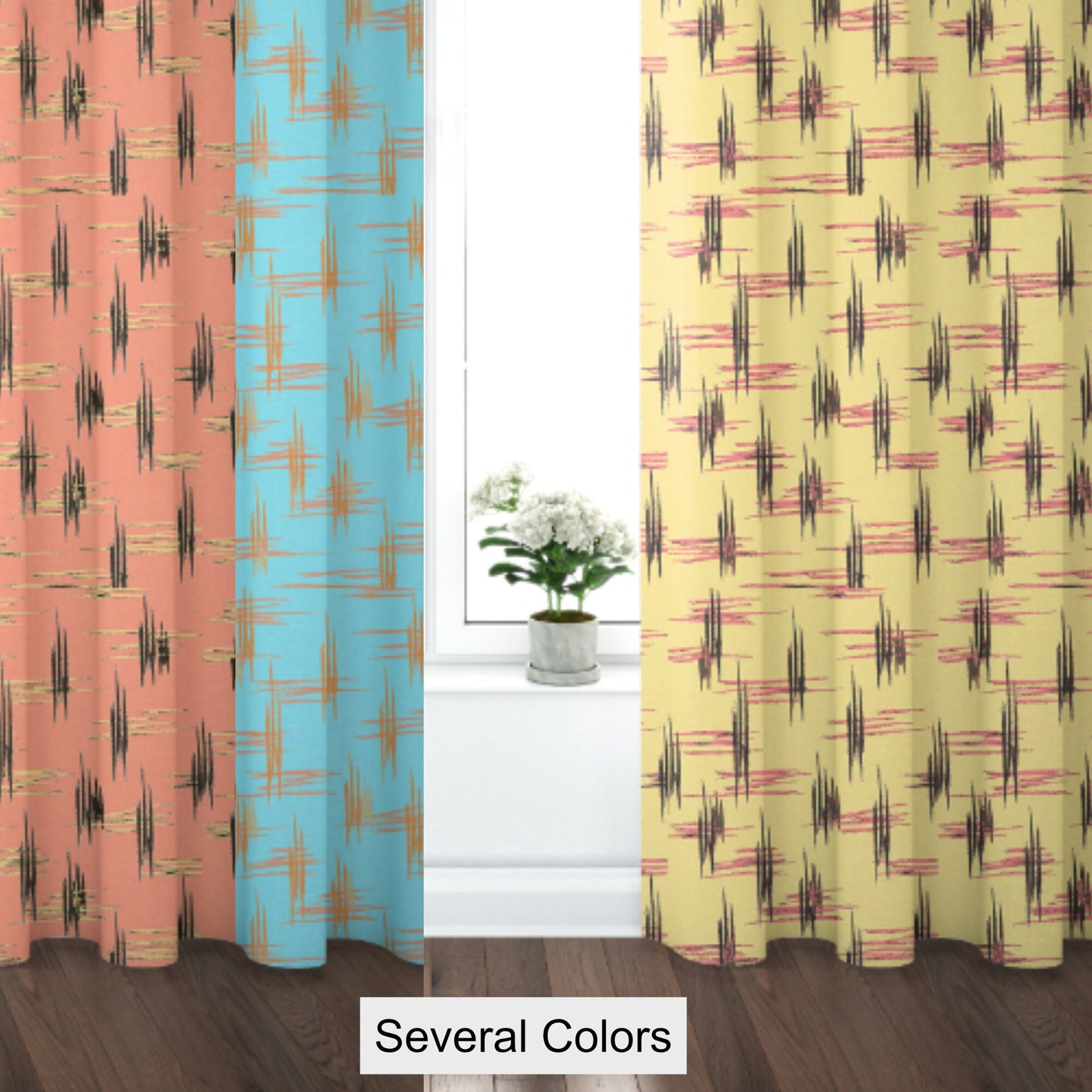 Curtain Blackout or Sheer Panel Vintage Style Mid Century Modern Mcm Retro Pink Blue Yellow Cream MM25
