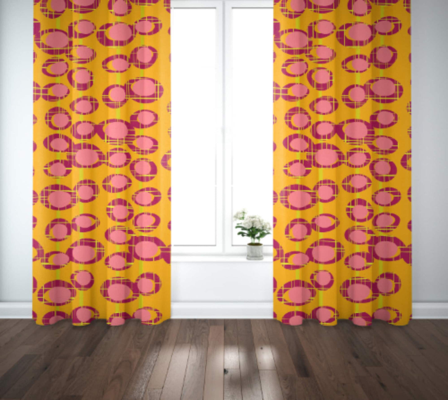 Curtain Blackout or Sheer Panel Vintage Style Mid Century Modern Mcm Retro Orange Pink Teal Blue Yellow MM32