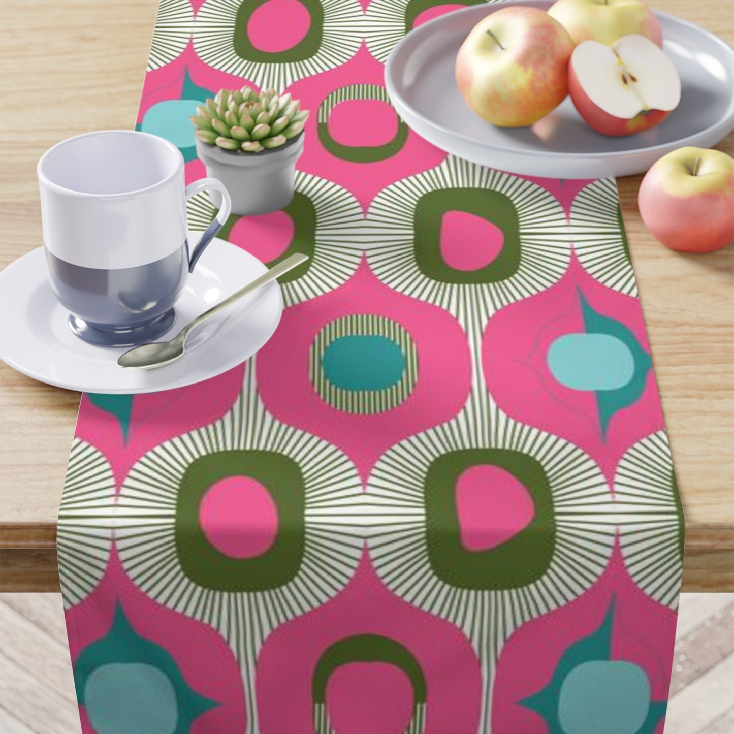 Table Runner Mcm Retro Vintage Style Geometric PINK