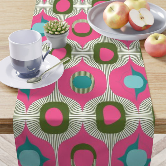 Table Runner Mcm Retro Vintage Style Geometric PINK