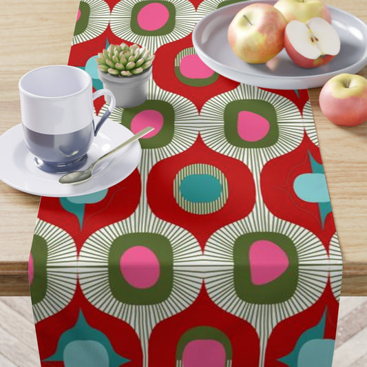 Table Runner Mcm Retro Vintage Style Geometric Red