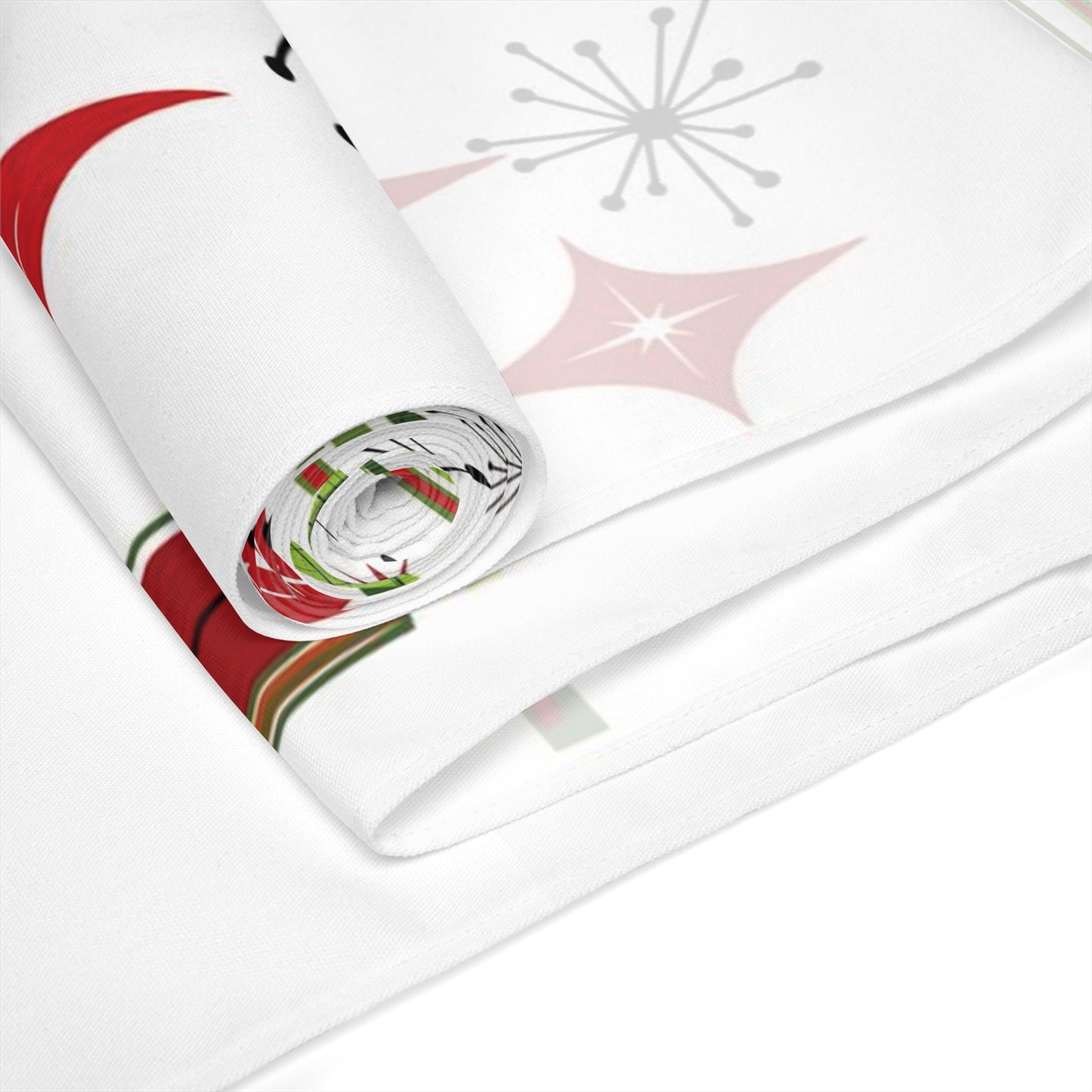 Christmas Holiday Table Runner Mid Century Modern White Tinsel Trees