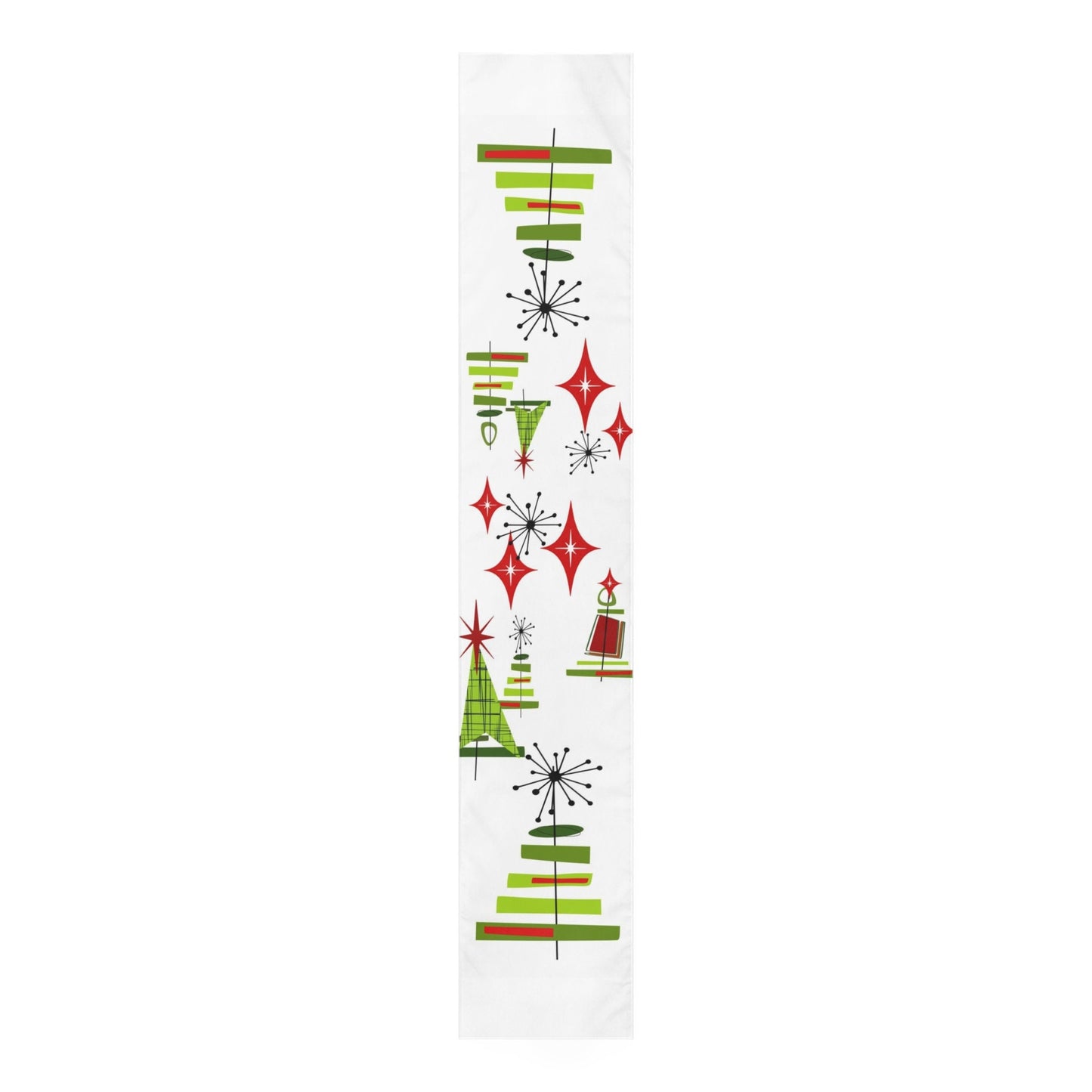 Christmas Holiday Table Runner Mid Century Modern White Tinsel Trees