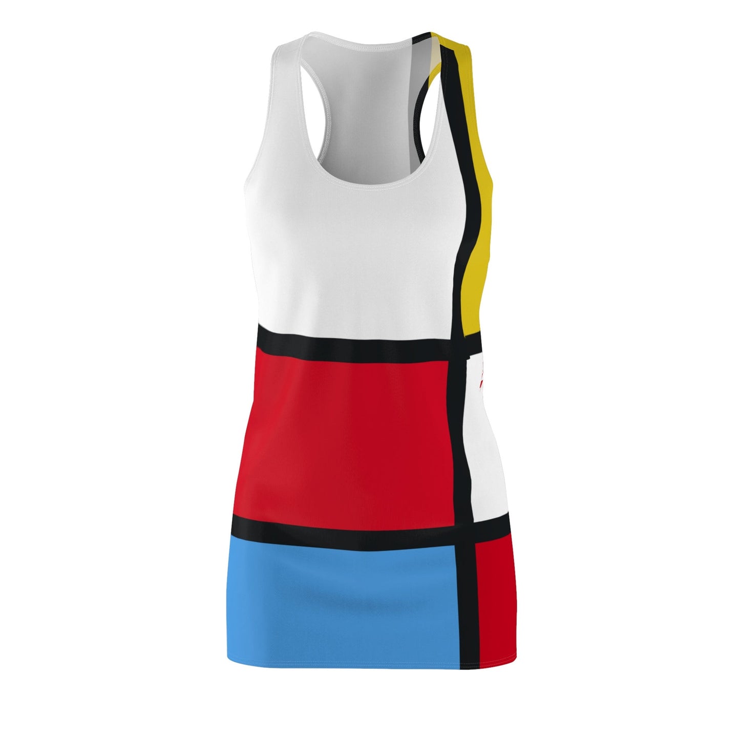 Mondrian Black White  Red Blue 1960s 60s Style Dress Beach Cover Up Retro Fashion Clothing for Women Small Medium Large