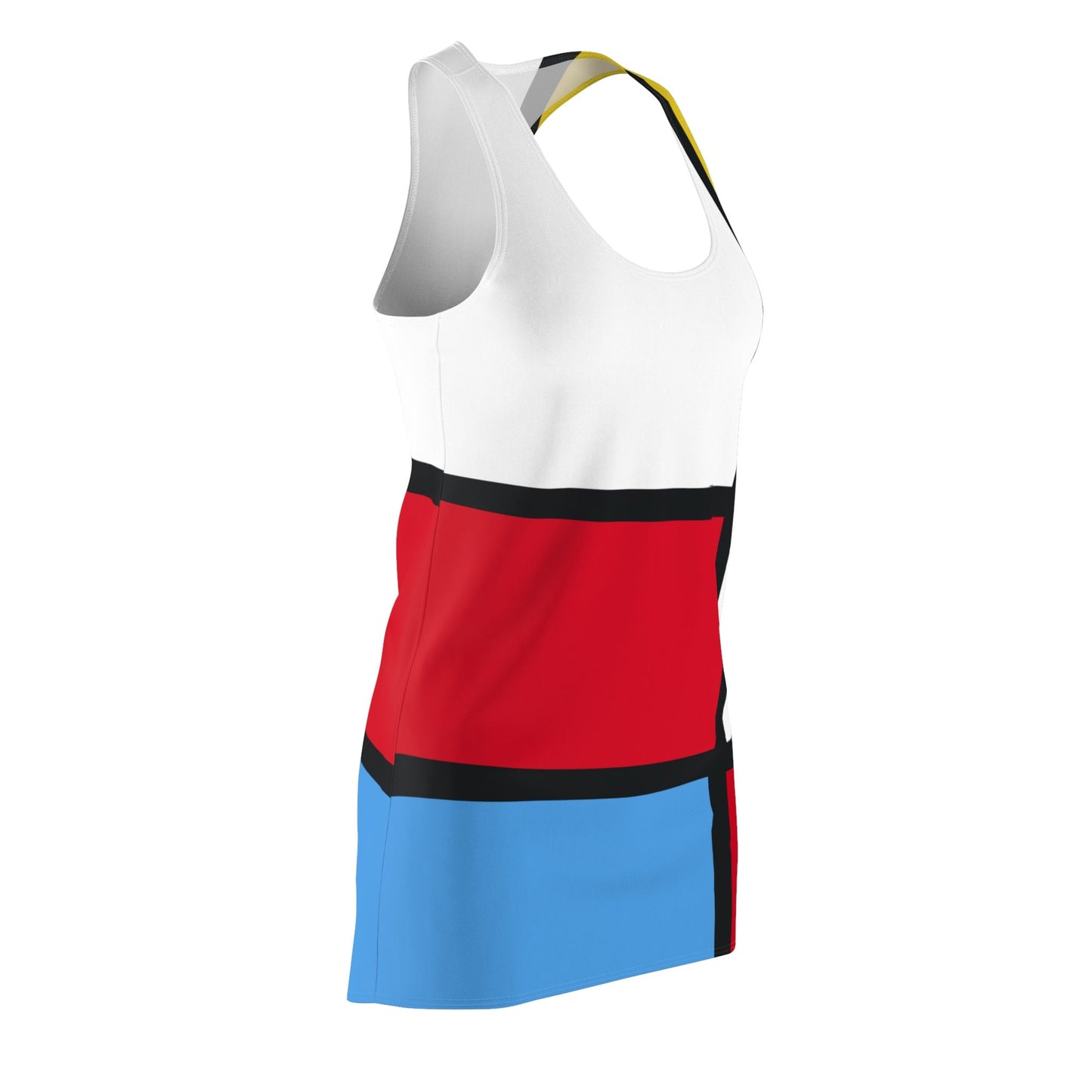 Mondrian Black White  Red Blue 1960s 60s Style Dress Beach Cover Up Retro Fashion Clothing for Women Small Medium Large