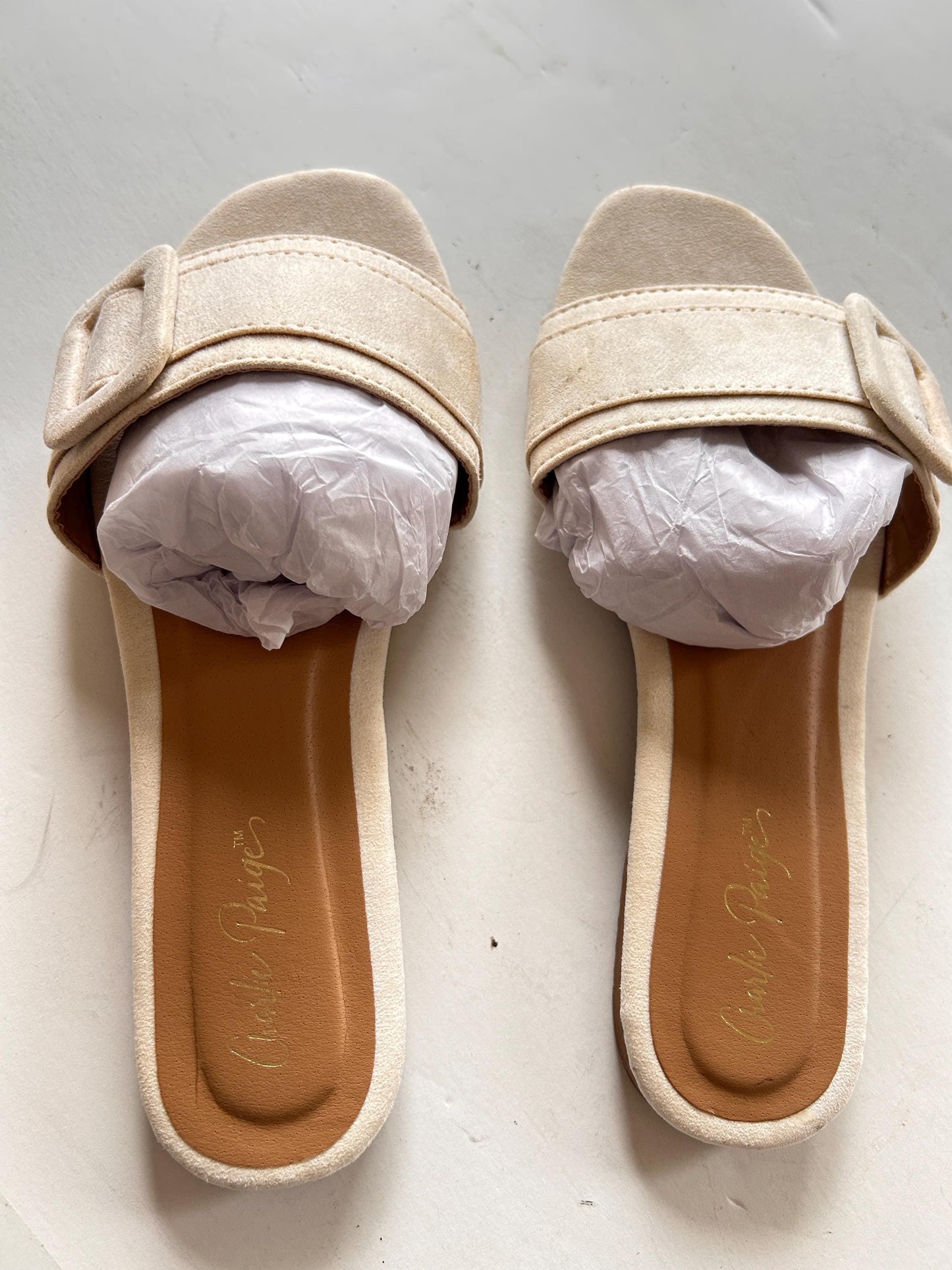 Mod Sandals 7 Off White Cream Buckle 60s Style NEW Slide Flat Charlie Paige