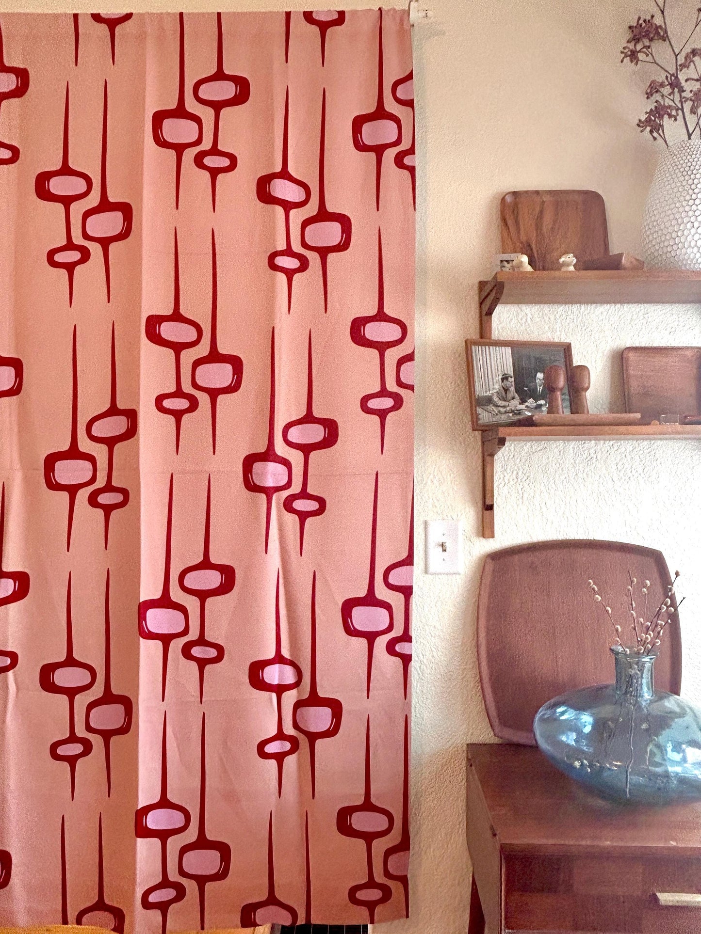 Curtain Blackout or Sheer Panel Vintage Style Mid Century Modern Mcm Retro Geometric Mm36 Blue Pink Orange Mustard Yellow